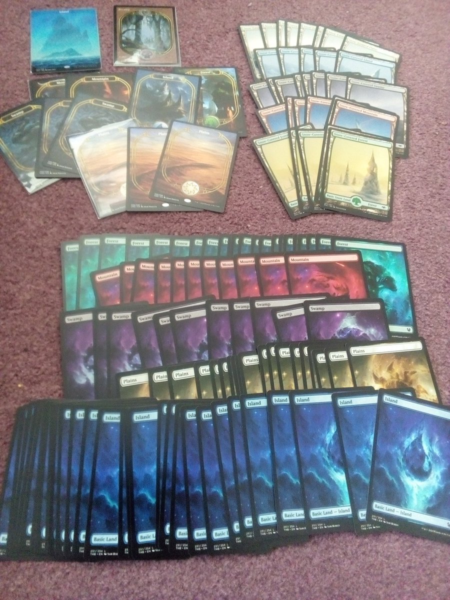 ExploringMtg's tweet photo. Spoilers I love mtg land this is my whole full art collection apart from unhinged I have sent off to be signed :) #fullartland #unsanctioned #unglued #bfz #amonkhet #theros @magicmadhouse @Chaos_Cards @wizards_magic @HourlyMtg @TolarianCollege @mtg_youngmage https://t.co/GgV0nrUpqP