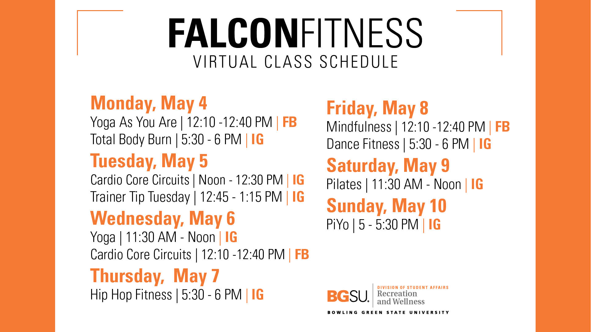 BGSU Recreation & Wellness on Twitter "Check out our schedule of live