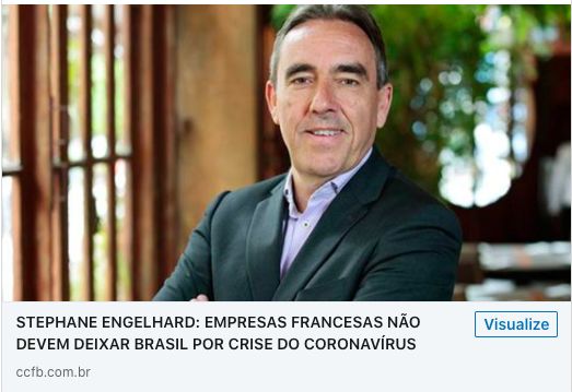 Retohc's tweet image. Stéphane Engelhard, presidente da Câmara Francesa @CCIFB_SP, nossa cliente, é destaque em entrevista na @AgenciaEstado. O executivo, que é vice-presidente do @carrefourbrasil, destaca que as empresas francesas não vão deixar o país por conta do #COVID__19 
bit.ly/35myOTr