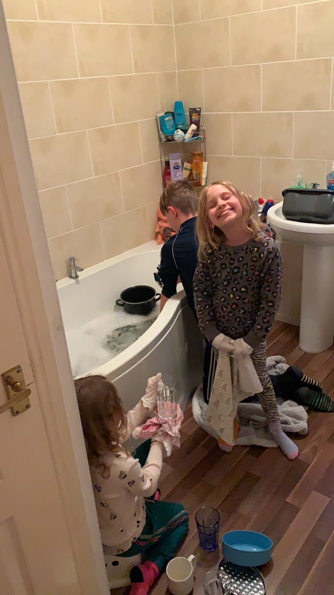 Lockdown + no dishwasher + leak in the kitchen = washing up in the bath