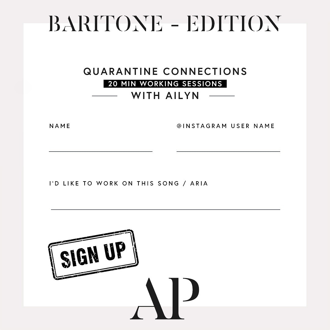 ailynperezsop's tweet photo. Calling all baritones! I am thrilled to be offering a limited number of 20min coachings to baritones tomorrow, May 2nd, between 3-6pm CDT. Comment on IG with your name and the aria/song you would like to work on. Get your bari-claws ready! #QuarantineConnections #BaritoneEdition https://t.co/096XKmLZFl