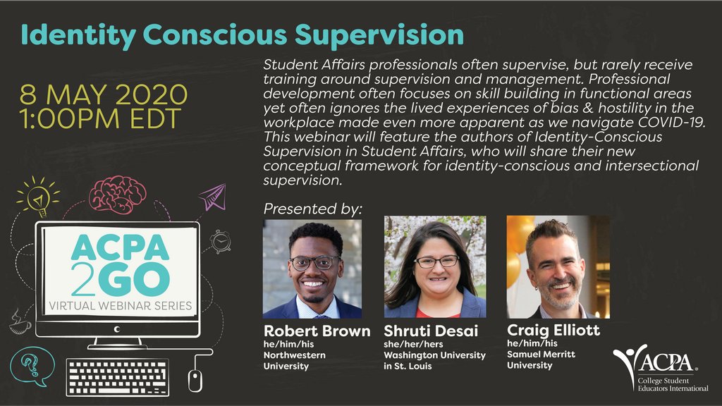 ACPA's tweet photo. Thanks for a great week of #ACPA2GO webinars! The learning continues next week and beyond--here is our next slate of offerings! Register for these and more by visiting https://t.co/dqAGEvA08f 

#SAchat #SApro #SAgrad #studentaffairs #highered #webinar https://t.co/zXVwemsDei