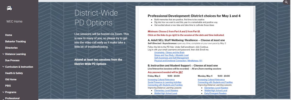 NerdyPrincipal's tweet photo. Created a 1-stop-shop (via #GoogleSites) for our staff for our first ever distance learning PD Day. I am so excited to hear staff feedback on what went well and how we can improve using this model.
#287Edchat #287WEC #DistanceLeading #DistanceLearning #DistancePD https://t.co/SJHnFQaWkb