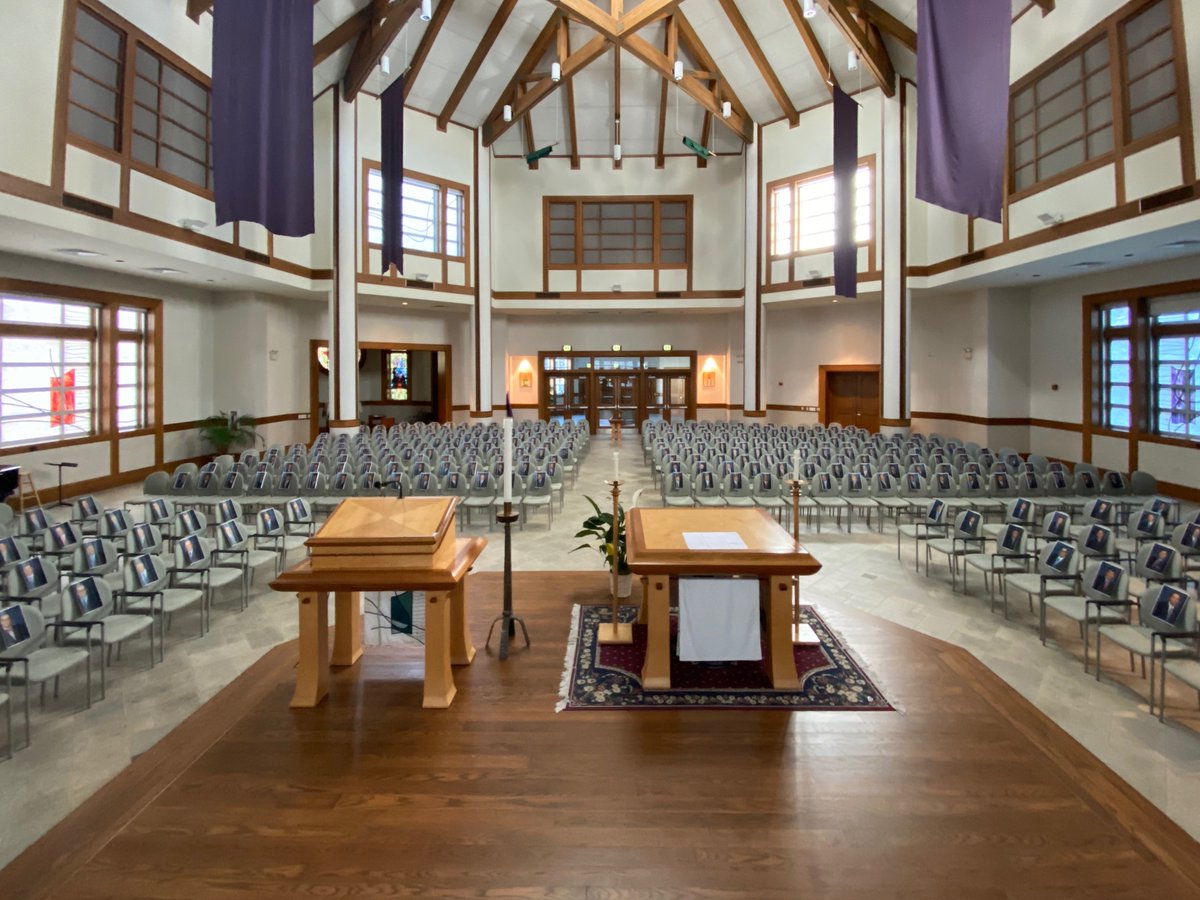 stxinfo's tweet image. To commemorate our seniors in their final month, photos of the Class of 2020 have been placed together in the Chapel of the Holy Companions. The photos will stay in the center of our campus as the students are the center of our community. #BetheLight #StX2020