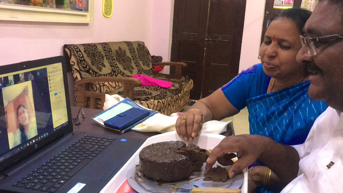NehithKumar's tweet photo. Due to #COVID19 #pandemic Celebrating my Dad’s Retairment function Online.Wishing my Hero a fulfilling and fun-filled retirement. Now is the time to start new things and finish the unfinished ones #Congratulations_dad #StayHomeStaySafe #thinking_innovatively @KTRTRS @RaoKavitha https://t.co/O5kxPLs2Ge
