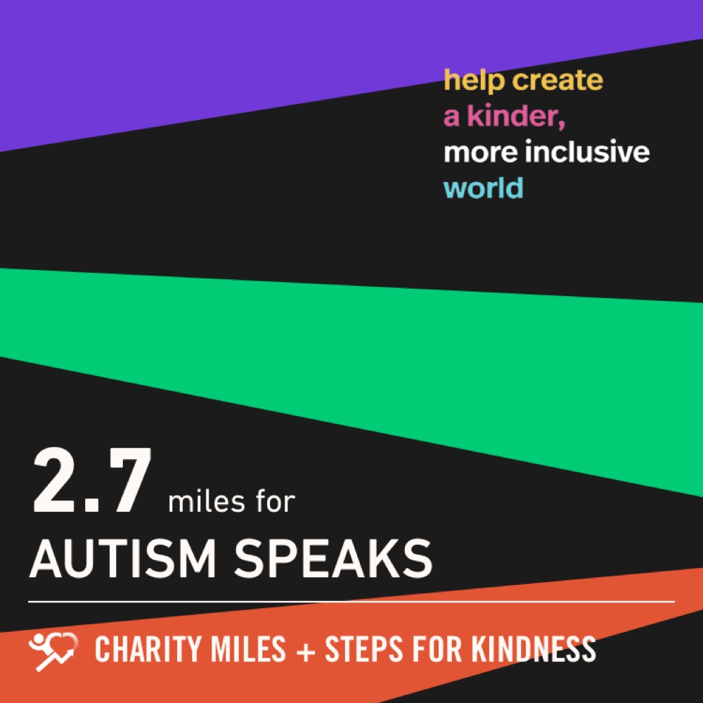 kzendrian's tweet image. 2.7 @CharityMiles for @autismspeaks. #StepsForKindness