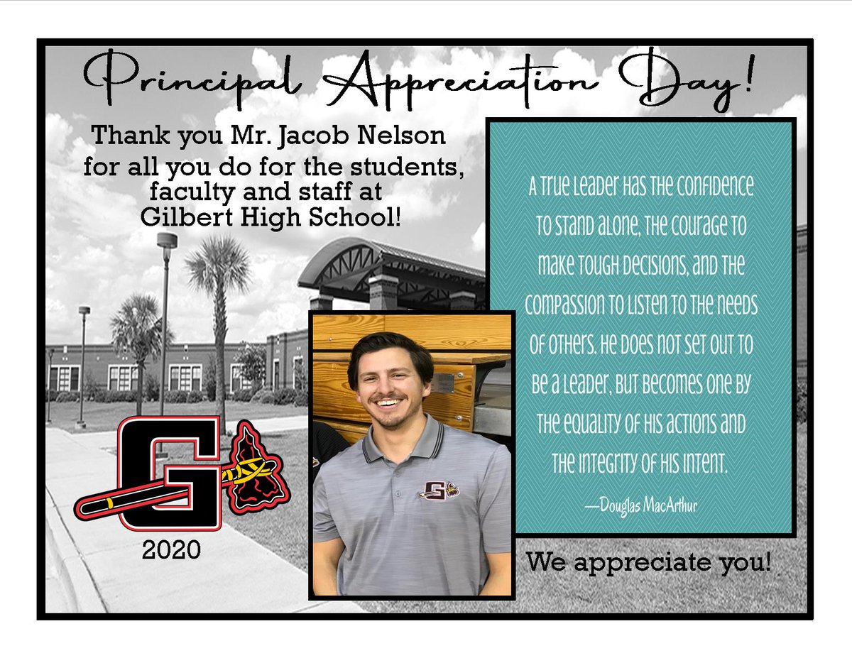 We are so very thankful for our wonderful Principal, Mr. Jacob Nelson! Thank you so much for your leadership and all you do for the students and staff at GHS! #onetribeunified #principalappreciationday