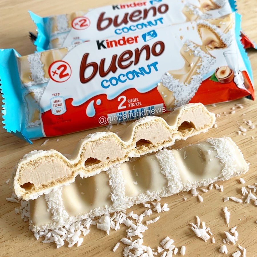 Global Food News on X: Kinder Bueno Coconut out now in France 🇫🇷 and  Austria 🇦🇹. Soon available in June 2020 also in Germany 🇩🇪  #LimitedEdition #kinderbuenococonut #kinderbueno #kinderbuenococonut2020   / X