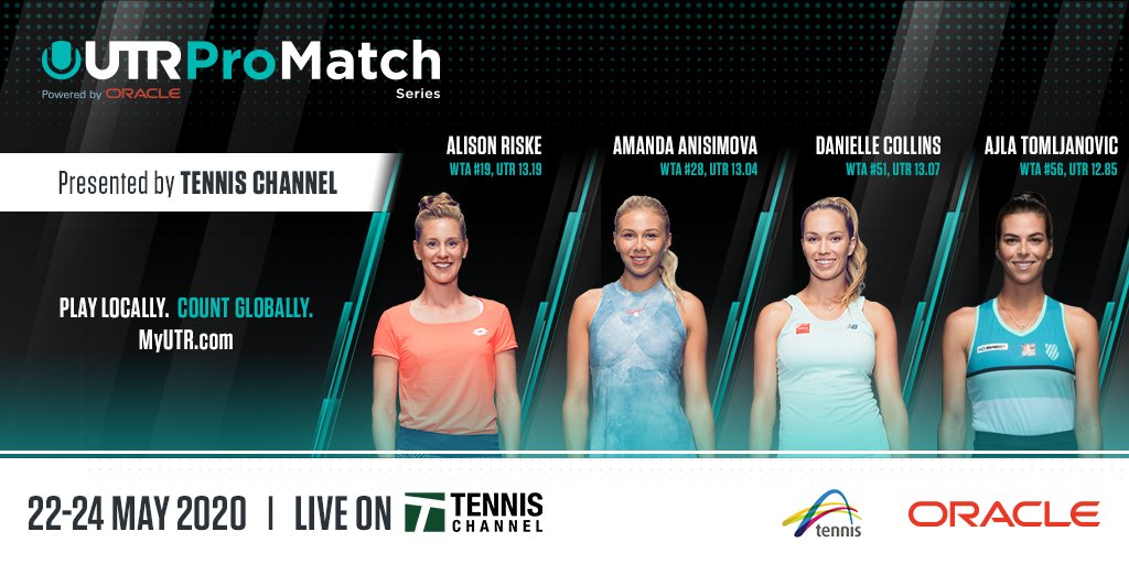 Oracle Tennis (@oracletennis) on Twitter photo Riske, Anisimova, Collins, Tomljanović
Watch the @MyUTR Pro Match Series live May 22-24 on the <a href="/TennisChannel/">Tennis Channel</a>
⏰12 p.m. ET daily Riske, Anisimova, Collins, Tomljanović
Watch the @MyUTR Pro Match Series live May 22-24 on the <a href="/TennisChannel/">Tennis Channel</a>
⏰12 p.m. ET daily