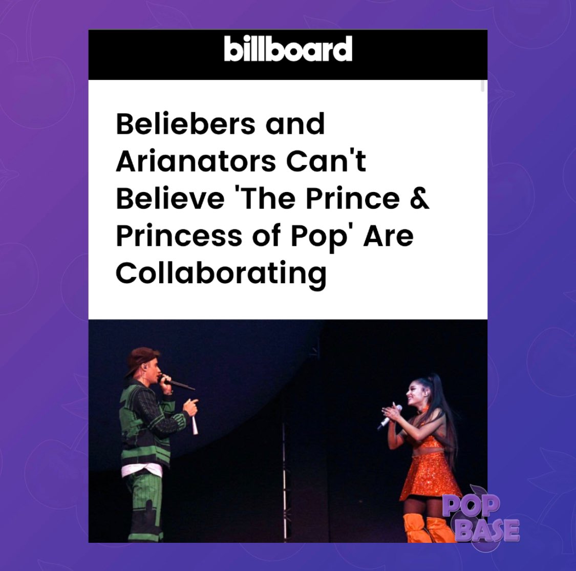 PopBase's tweet photo. Billboard names Ariana Grande &amp; Justin Bieber as the “Prince &amp; Princess of Pop” in anticipation of their upcoming collaboration ‘#StuckWithYou.’ https://t.co/uCCr3SCVkh