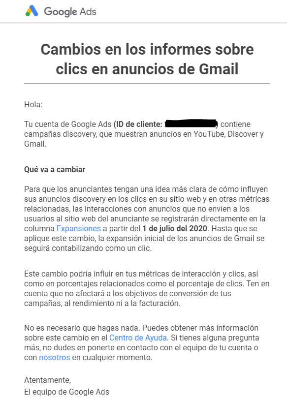 AlbertoEstevesC's tweet photo. NOVEDAD #GoogleAds: A partir del 1/7/2020 los clics que expanden los anuncios de #GmailAds (por lo que afecta también a las Discovery) se contabilizarán en "Expansiones" y no en "Clics". #ppc
https://t.co/lHbMLcOFYT https://t.co/Mvl6Tqm65V