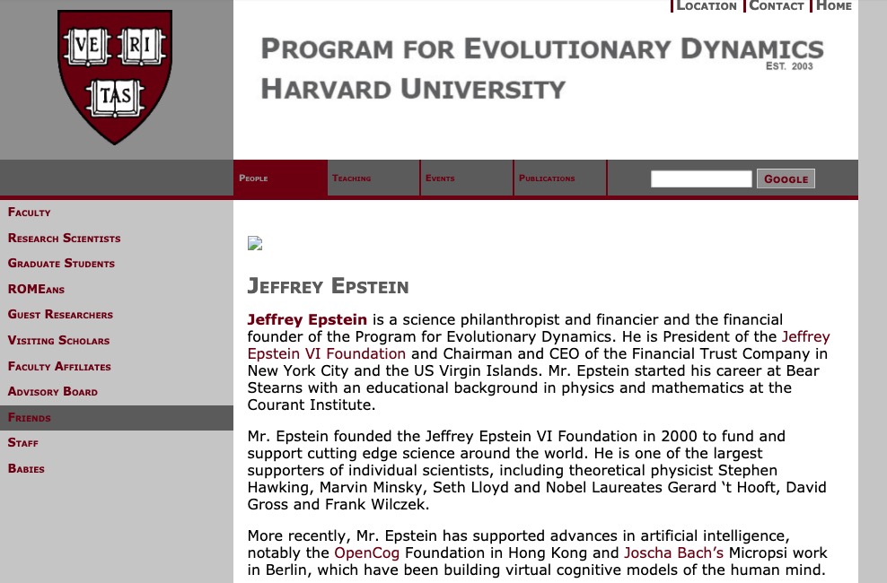 Epstein's publicist asked Nowak to feature a full page on Epstein on his program's website. Nowak agreed to do so. Here's the archived site. https://web.archive.org/web/20191123092456/http://ped.fas.harvard.edu/people/friends/Jeffrey_Epstein.html