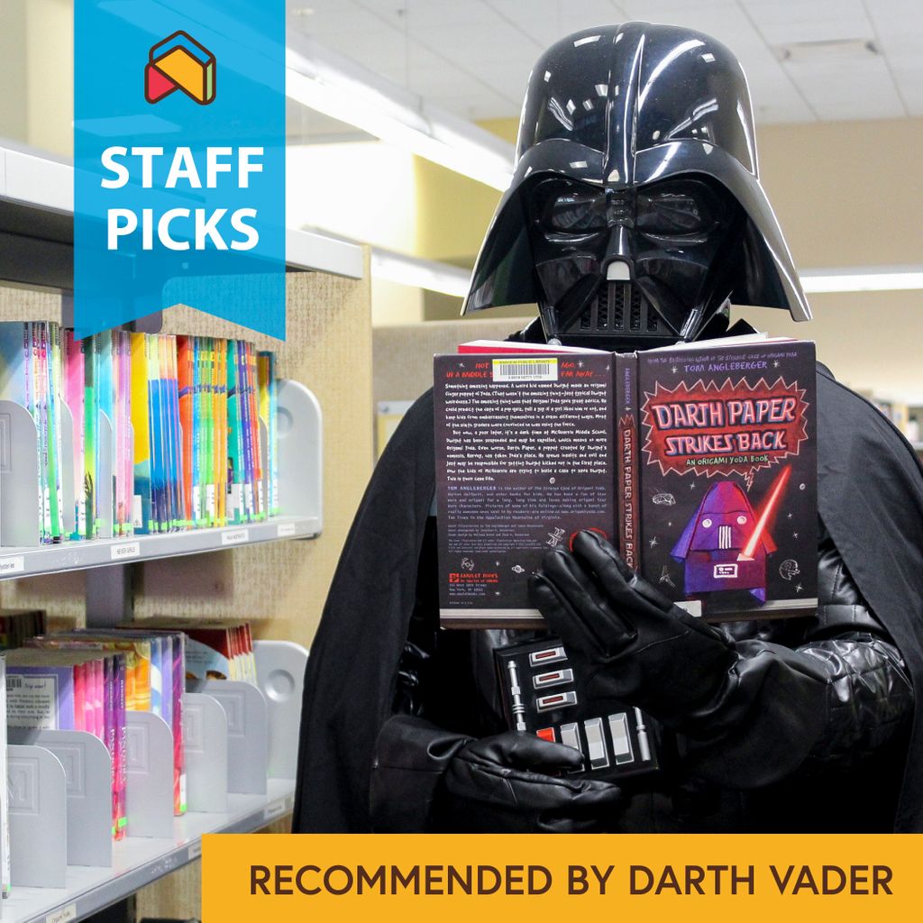 Anaheim_Library's tweet photo. Turn the page on the dark side and let the force read with you! Darth Vader recommends Darth Paper Strikes Back by Tom Angleberger. This middle-grade series introduces Star Wars-based puppet, #DarthPaper!
Want to read more #StarWarsbooks? Visit https://t.co/Wq4MnC0lJM
#Anaheim https://t.co/Pl8PgKPpae