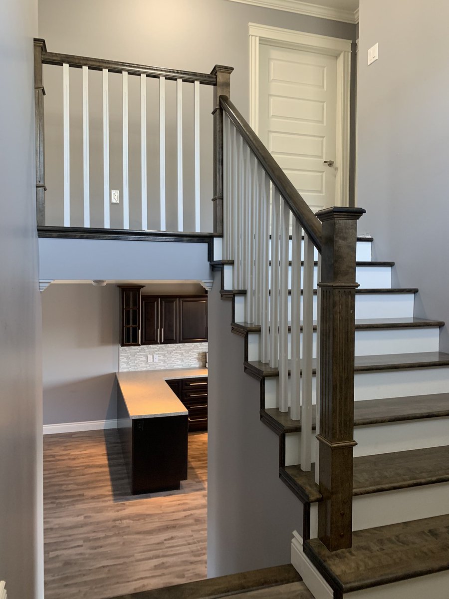 synardsam's tweet image. Got to take advantage of the COVID downtime. My spouse and I just installed a maple staircase today in one of our rentals.