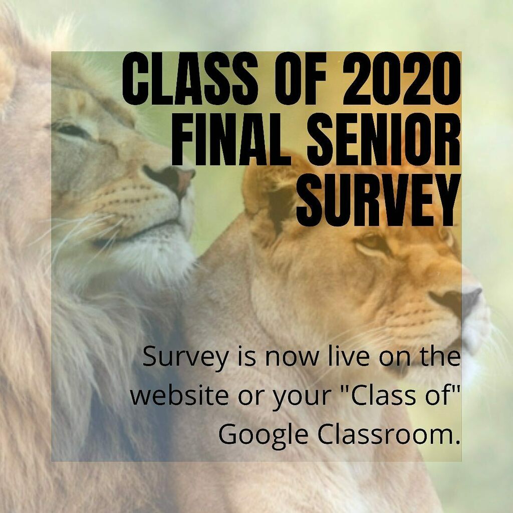 SENIORS- your final senior survey has been posted to your google classroom and the website. Please complete this as soon as possible. This information tells us where you would like your final transcripts sent as well as other important information. #classof2020 #rollpride