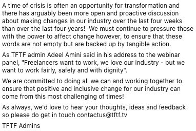 the_tv_mindset's tweet photo. Following yesterday’s #freelancerdebate, the Television Freelancers Task Force have some thoughts to share.

We’ve also created an infographic to help illustrate the effect of broadcaster cuts, which can be found here: https://t.co/lT3GTSKU2N https://t.co/BJRztdbyYw