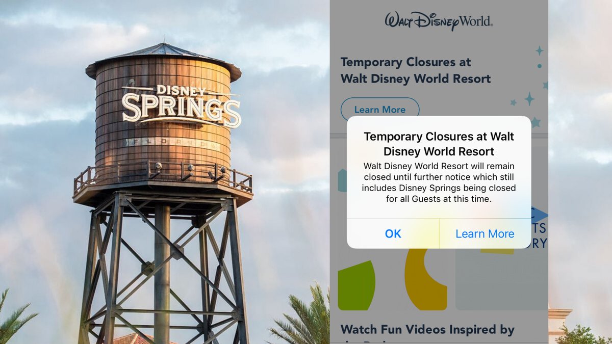 WDWNT's tweet photo. Disney Springs to Remain Closed Per Latest My Disney Experience App Notification

https://t.co/bb4tSea2AR https://t.co/3fUukZDSiX
