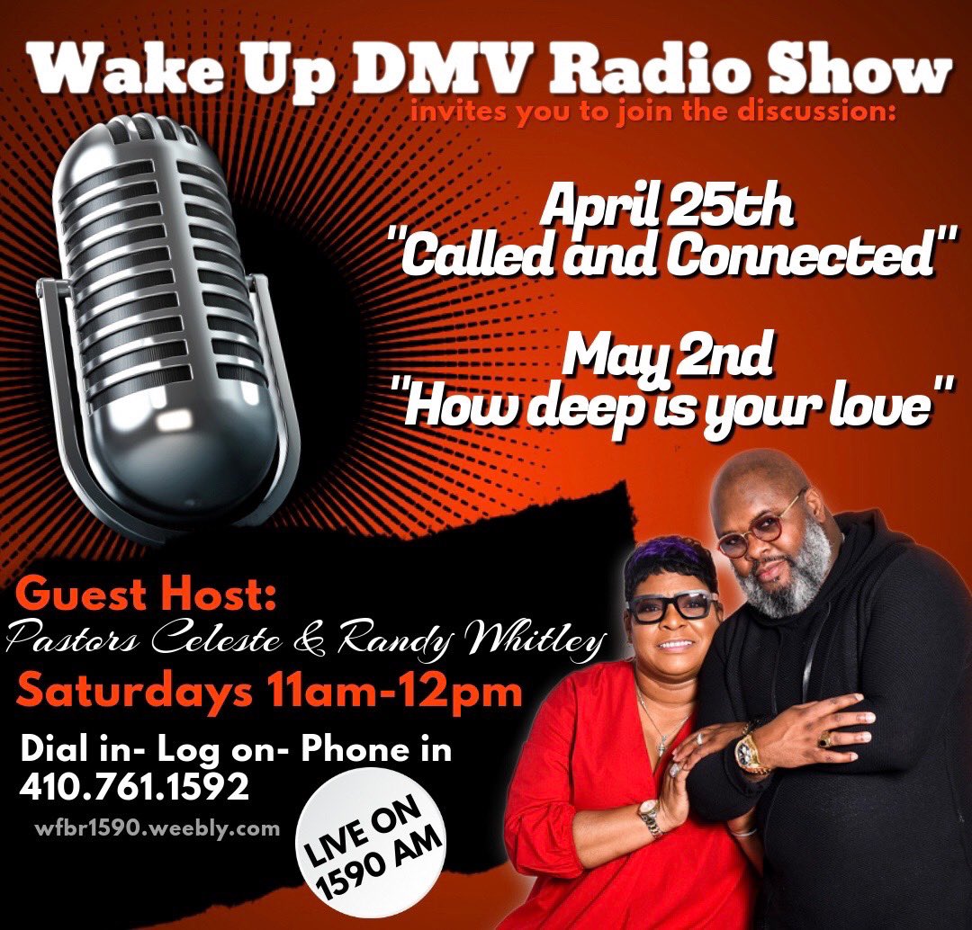 _pastorrandy's tweet photo. Hey Family and Friends please Tune in and listen to Pastor Celeste &amp; Myself this Saturday May 2nd from 11a-12noon Live on Air on @bishopdfj  Radio Show “Wake Up DMV” 
In the DMV 1590am  or https://t.co/Gy3EJ2twRj https://t.co/0LOV35CFwx