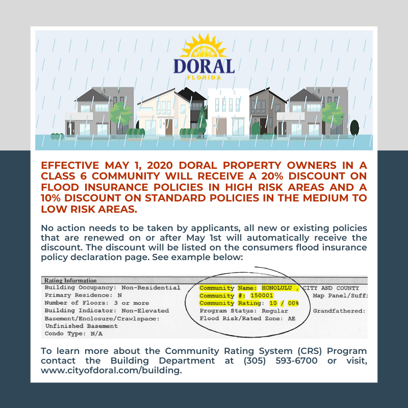 CMariaca74's tweet photo. IMPORTANT NEWS - As we are a month away from the start of hurricane season! Doral property owners that live in a Special Flood Hazard Area (SFHA) may receive 10% - 20% discount on flood insurance policies. Check you policy to see it listed! #DoralProud #ContinuedProgress https://t.co/4uiGt3IvNz
