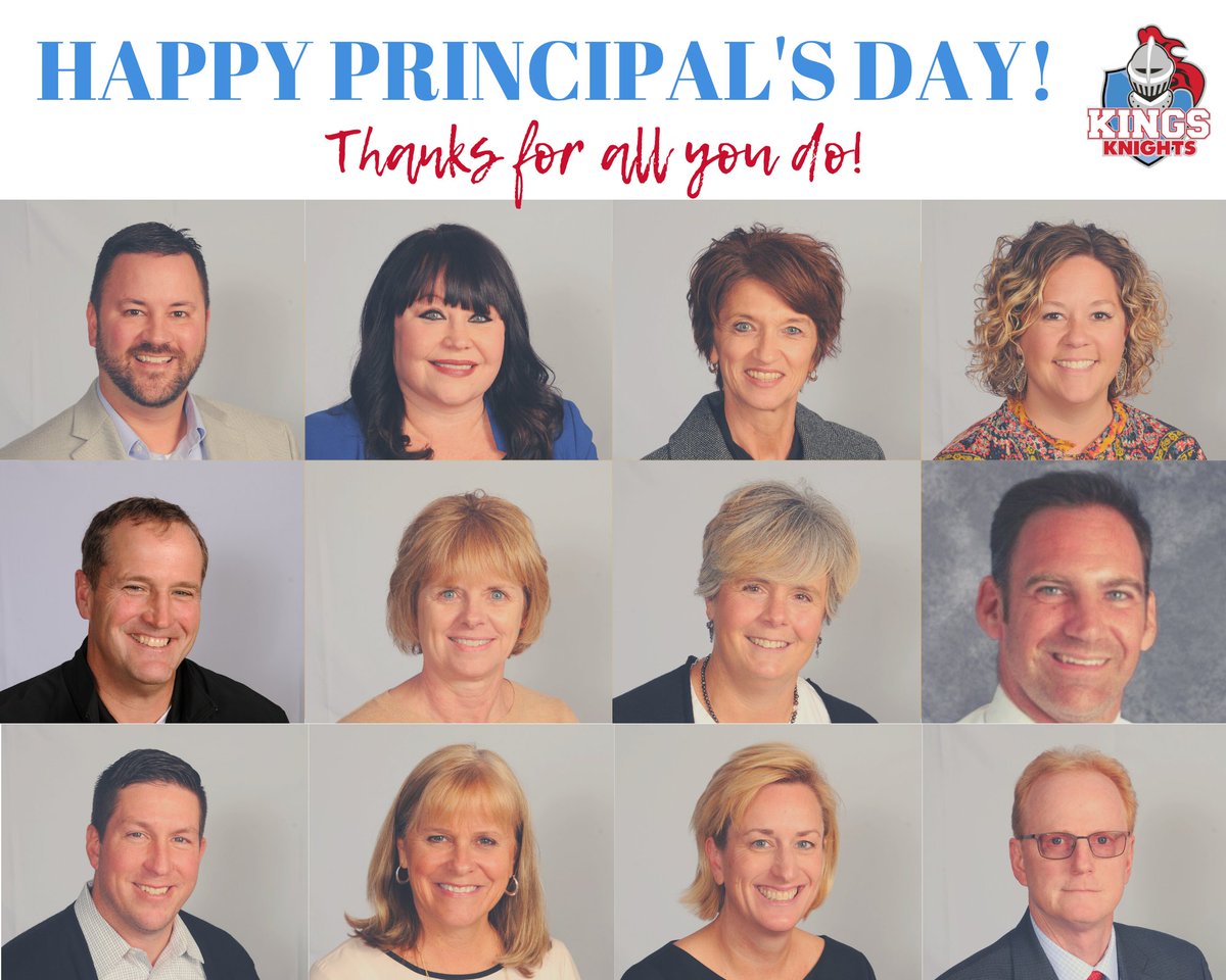 We are so thankful for the Principals who lead our school buildings! Thank you for all you do Mr. Leist, Mr. Corradini, Mr. Miller, Mr. Dunn, Mr. Allen, Mrs. Bogaert, Mrs. Stovall, Mrs. Montag, Mrs. Wilson, Mrs. Rosekrans, and Mrs. Atkins! #HappyPrincipalsDay! #KingsStrong