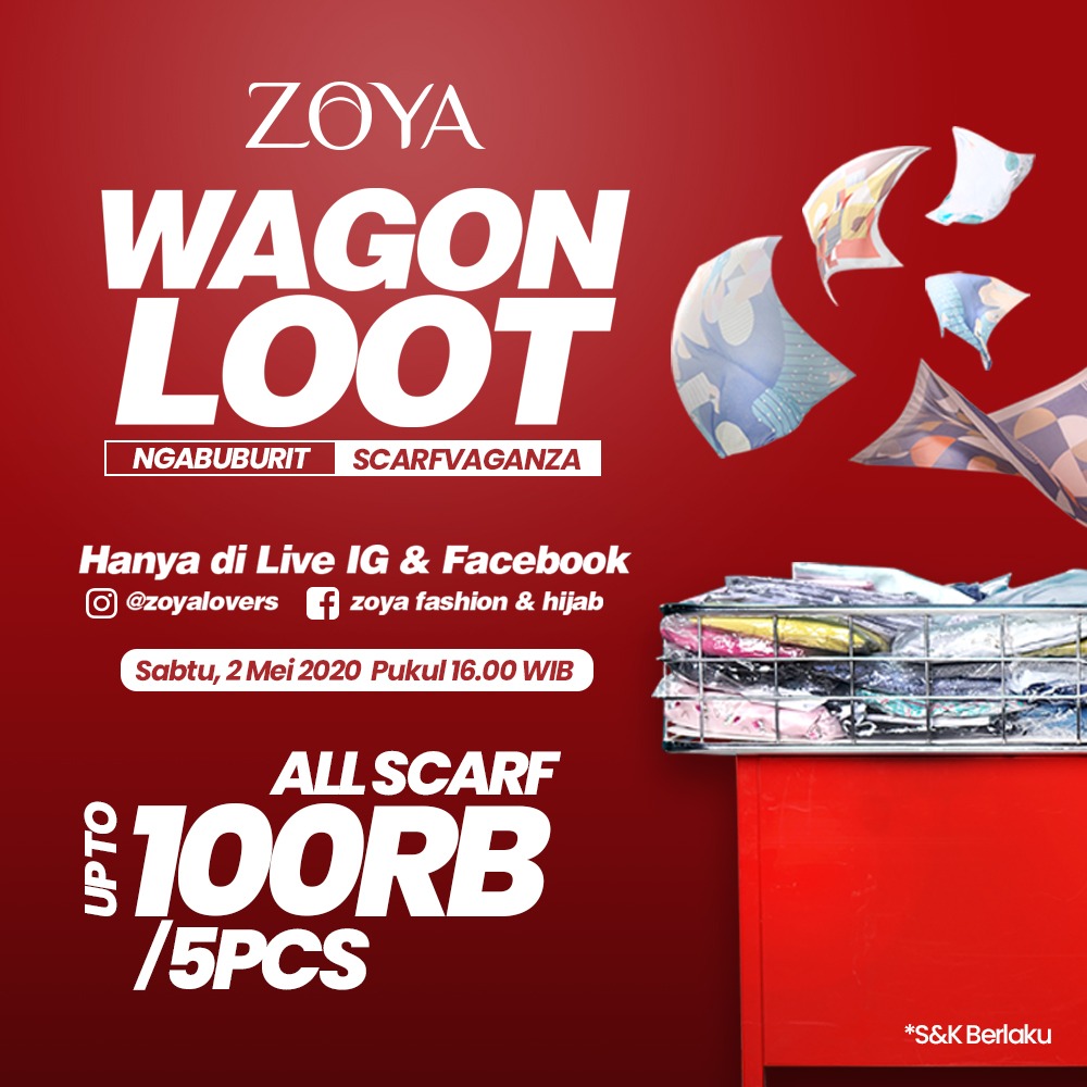 Jangan Lewatkan! Wagon Loot Scarfvaganza All scarf Zoya discount! 100rb/5pcs .. nantikan di Live IG @zoyalovers sore ini.. #diskon #scarf #kerudung #hijab #muslimfashion #bajumuslim