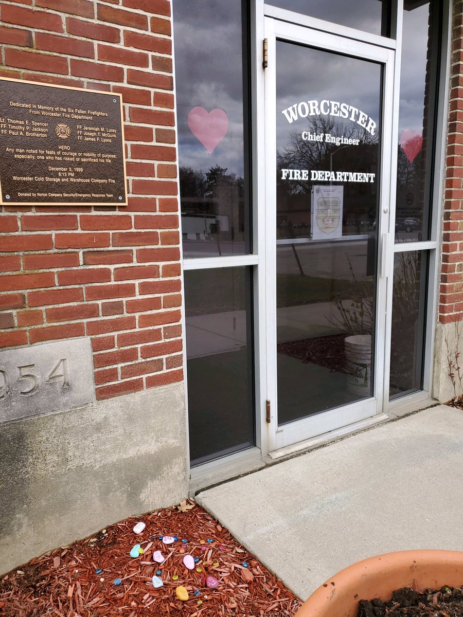 WorcesterFD's tweet photo. WFD extends a sincere Thank You for the #KindnessRocks left at Headquarters today. #WorcesterCares #WFDHQ #Engine16 #Engine3 #Ladder2 #Car3 #WorcesterFireDepartment #WFD https://t.co/mdtJt72Z2i