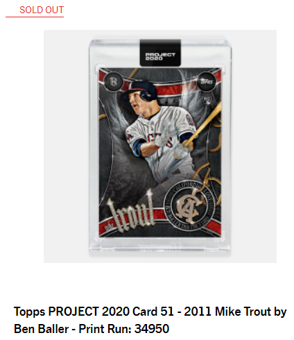 Print runs for Day 26 of the  #ToppsProject2020#51 Mike Trout by Ben Baller - 34,950 (not a typo!)#52 Nolan Ryan by Efdot - 4,103