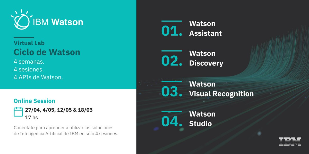 lopezyesican's tweet image. Hola! 👋🏼 Espero que estén bien! 
Quiero dejarles una invitación!
🗓️ 🕔 Lunes 4 de Mayo - 17hs --&amp;gt; NUEVO Virtual Lab! 
Esta vez: Watson Discovery 😍
Pueden inscribirse haciendo click acá: ibm.biz/APIsWatson 
#apis #ibmcloud #watson #ai #developer #inteligenciaartifical