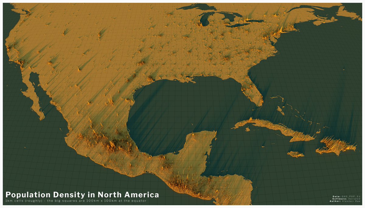 some renders of North American population density now - I think my favourite view here is around the Midwest and Great Lakes