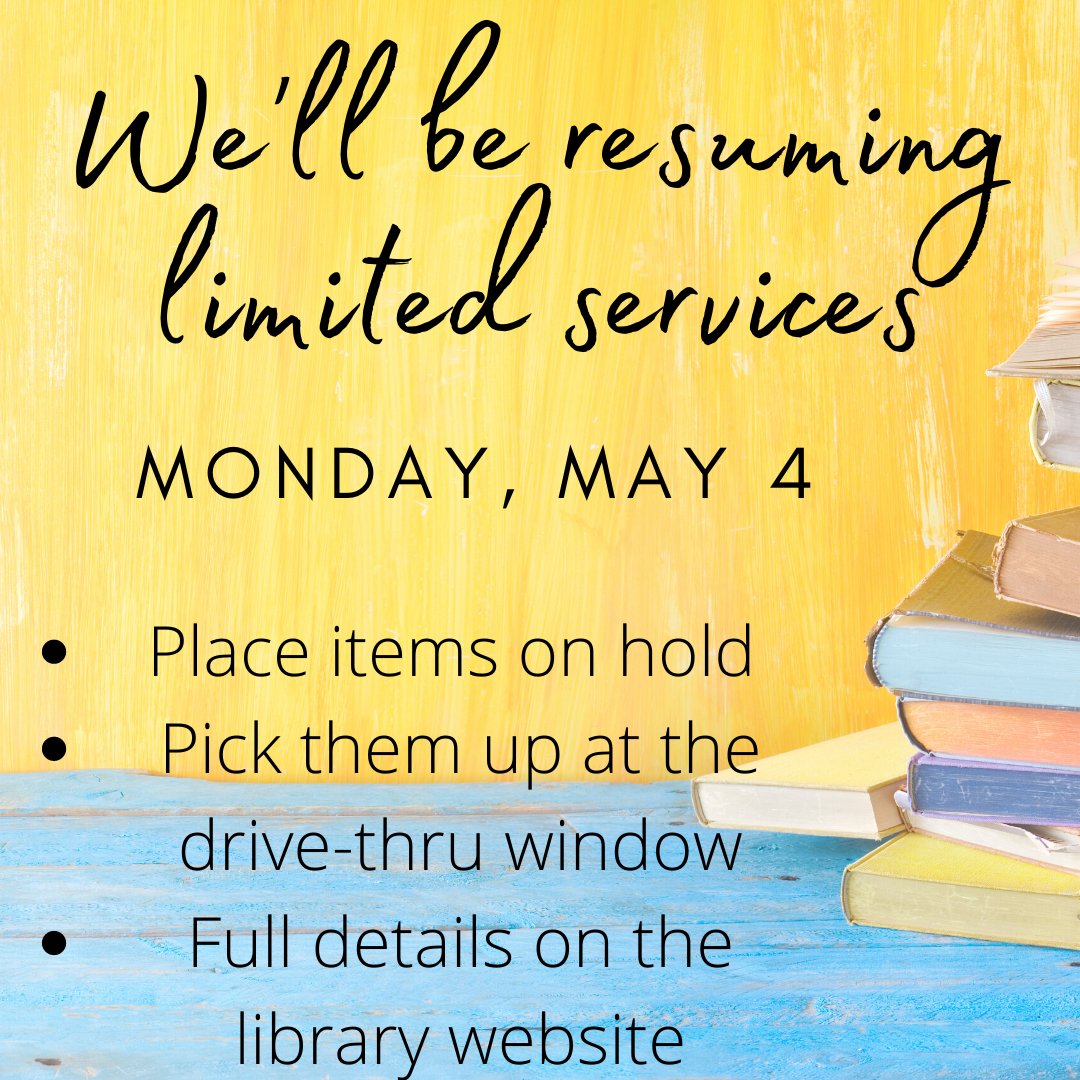 Derby_Library's tweet image. We are so excited to be opening our drive-thru Monday, May 4, for limited service and hours! It will be lovely to see our patrons again at the window. Read all about it here: derbylibrary.com/news/overview