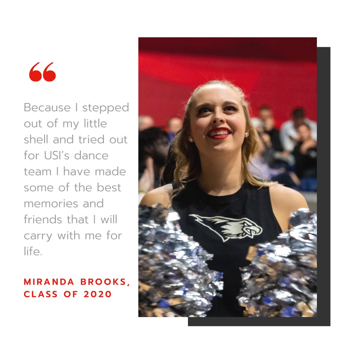 Senior Miranda Brooks reflects on her years at USI dancing. ❤️
.
.
.
#USIDanceTeam #GoEagles #ScreaglePride #UniversityofSouthernIndiana #TheWorkIsWorthIt #CollegeDance #CollegeDanceTeam #DanceTeam #Dance #Dancing #Dancer #CollegeSenior