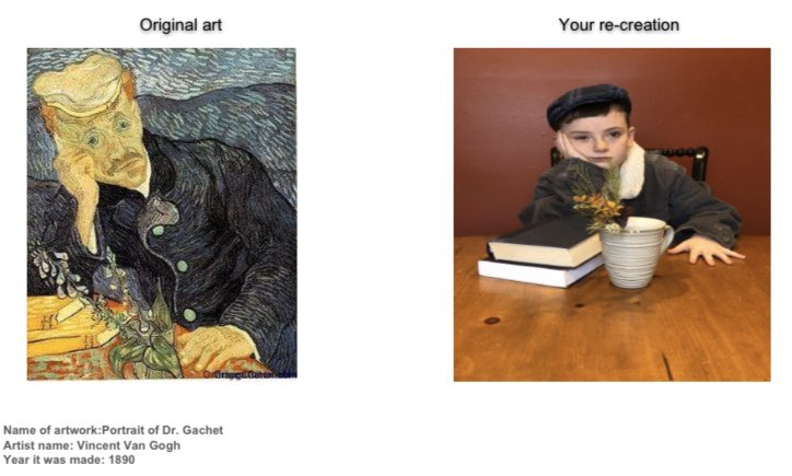 EIelementaryart's tweet photo. Starry Night re-creation by kindergartener James Mondiello, Whistler’s Mother by RCK 3rd grader Sabrina Gabuna, Son of Man by 5th grader Danna Perez, and Portrait of Dr. Gachet by CES 2nd grader James Lawrence #eifinearts @EIFineArts @RCKeipride @eischools https://t.co/EHyj1iaRN1