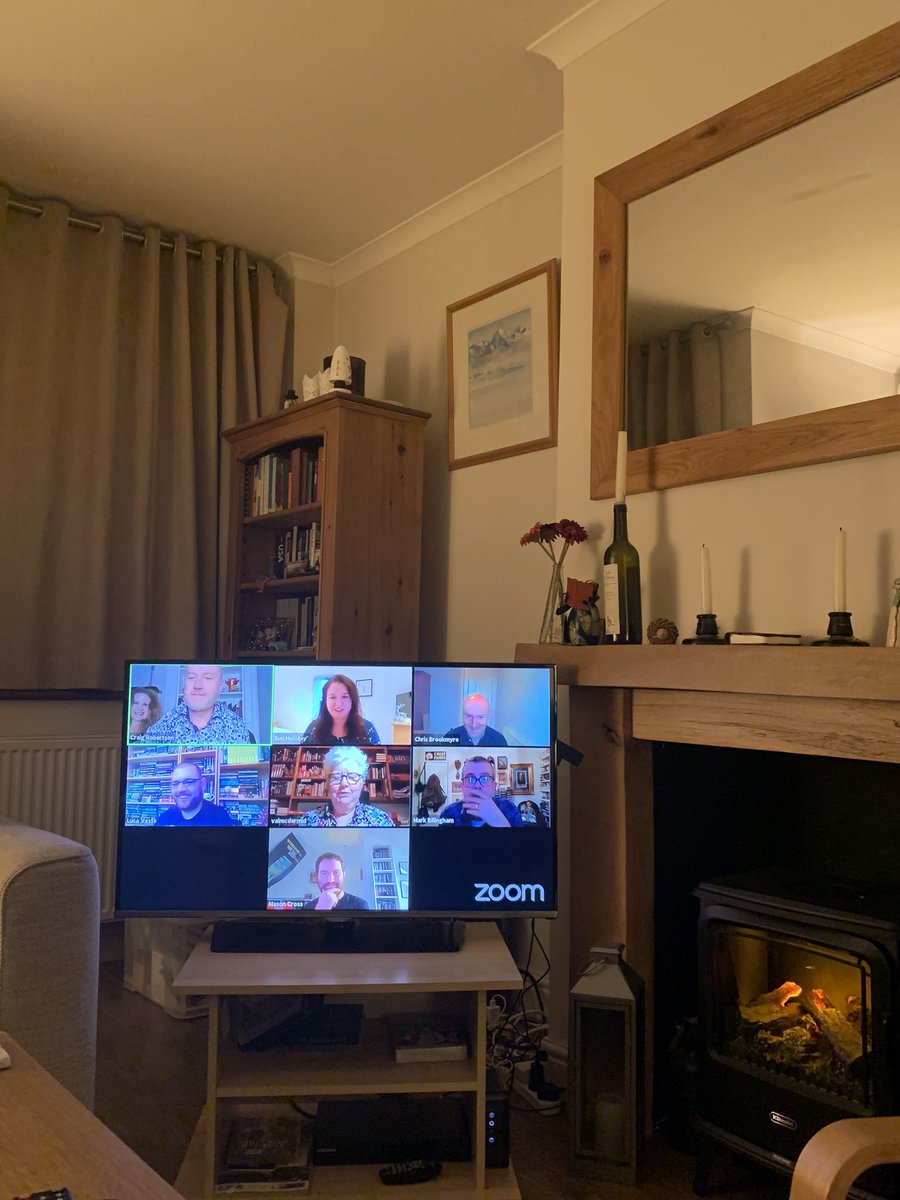 katherinecrime's tweet photo. Very late to the #QuizknobsAndZoomsticks quiz but great fun! Well done @CraigRobertson_ @AlexSokoloff for wrangling @SJIHolliday @MarkBillingham @LucaVeste @valmcdermid @cbrookmyre @MasonCrossBooks #BloodyScotland #ButeNoir #LockdownCrime https://t.co/Hbsd4D1fxF