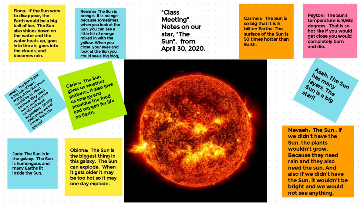 Discussing "Our Sun" on Jamboard during our Class "Google Meet!" <a href="/NISDRhodes/">Rhodes Elementary</a> #NISDAtHome #NNISDDL