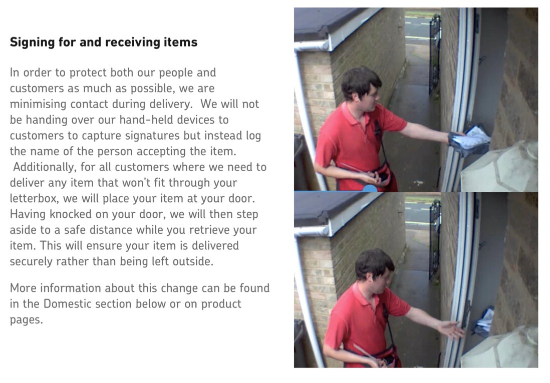 SiMoan67's tweet photo. Extremely disappointed in @RoyalMail postman who knocked and then stood there to hand an item that wouldn’t fit through the letterbox in contrary to their own guidelines ‘we will place your item at your door. Having knocked on your door, we will then step aside’  @RoyalMailHelp https://t.co/ph7G0tvHYe