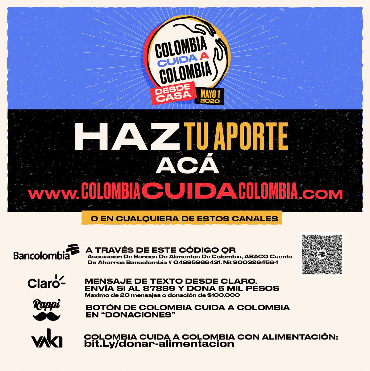 CanalCapital's tweet photo. Conoce los métodos para hacer tu aporte en #ColombiaCuidaColombia y solidarizarte con quienes más lo necesitan. Participa en: https://t.co/r2CbGLtLjE https://t.co/tHJMgJcFGN