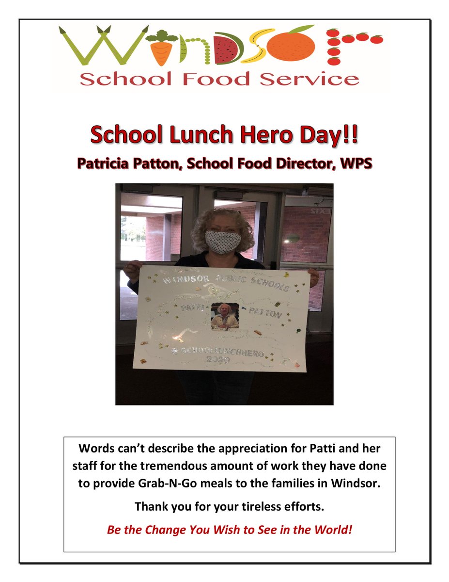 wpsfoodservices's tweet photo. Windsor Public Schools is beaming with pride for our Food Service Team #WeAreWindsor #SchoolLunchHeroDay https://t.co/JvLO52MMN8