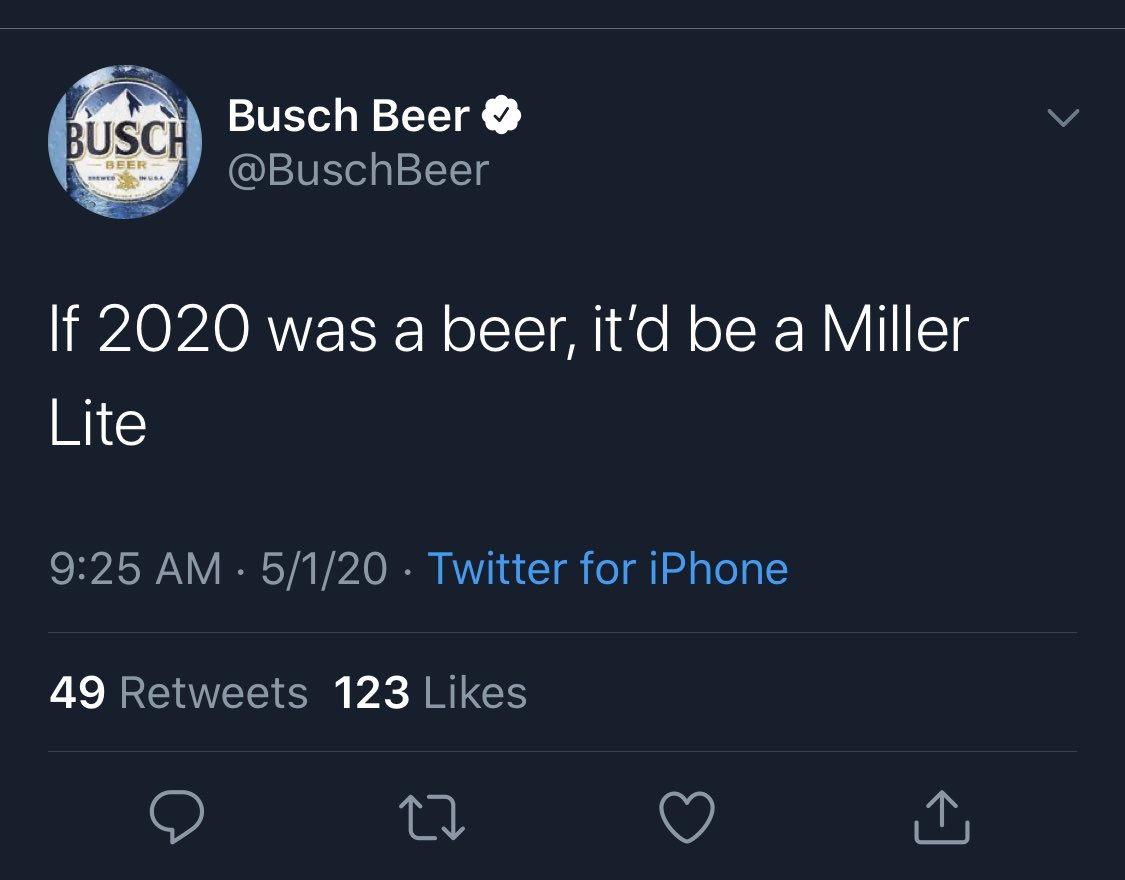 griner's tweet photo. The beer wars escalated quickly today. @BuschBeer compared 2020 to @MillerLite, which fired back about pandemic insensitivity. Busch deleted the tweet. https://t.co/8BdXTxb7fR