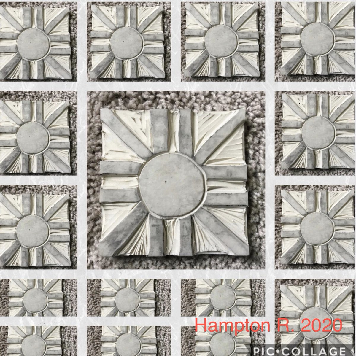 BoydstonLorrie's tweet photo. Pattern Pic Collage using Lino block stamp designed by Hampton R., carved by me, delivered just in time for Hampton to create this amazing pattern design at home on his iPad! #inthistogether #elearningart @NKCSchools #ARTdemic2020_NKC @NKCSchoolsART #6thgradeart #middleschoolart https://t.co/K4JcK5j20z