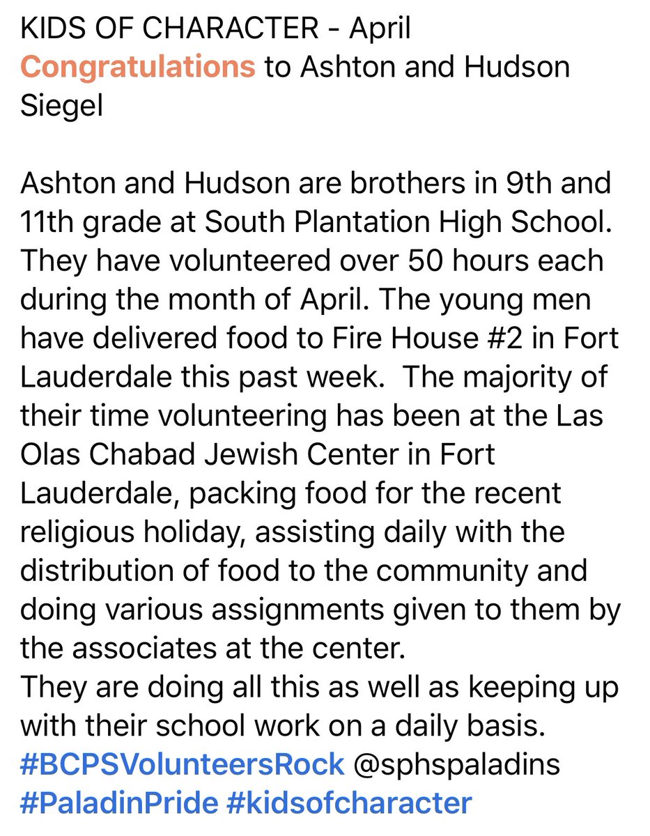 sphsactivities's tweet photo. Congratulations to our April #KidsofCharacter Hudson & Ashton Siegel ππππ#paladinstrong #positivesouth https://t.co/ybDhF674eG