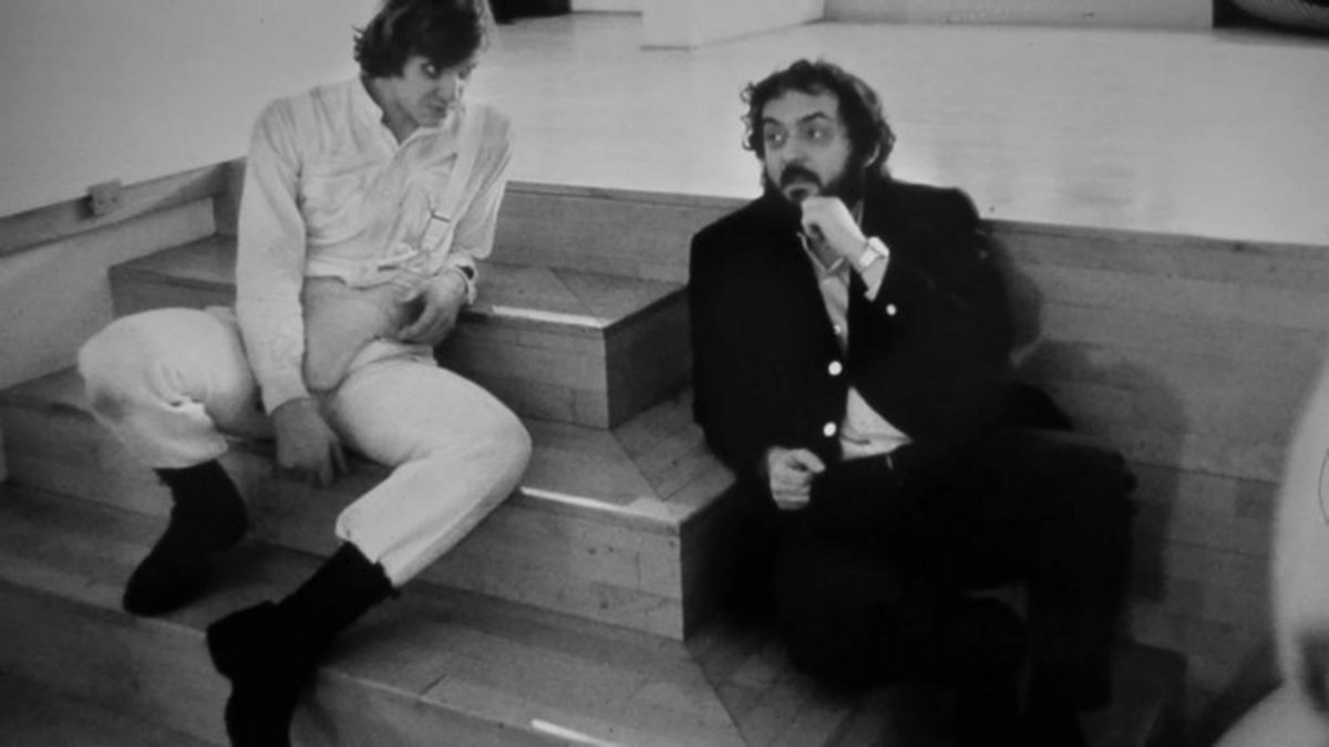 MasterKubrick's tweet image. Stanley Kubrick and Malcolm Mcdowell on the sets of A Clockwork orange
