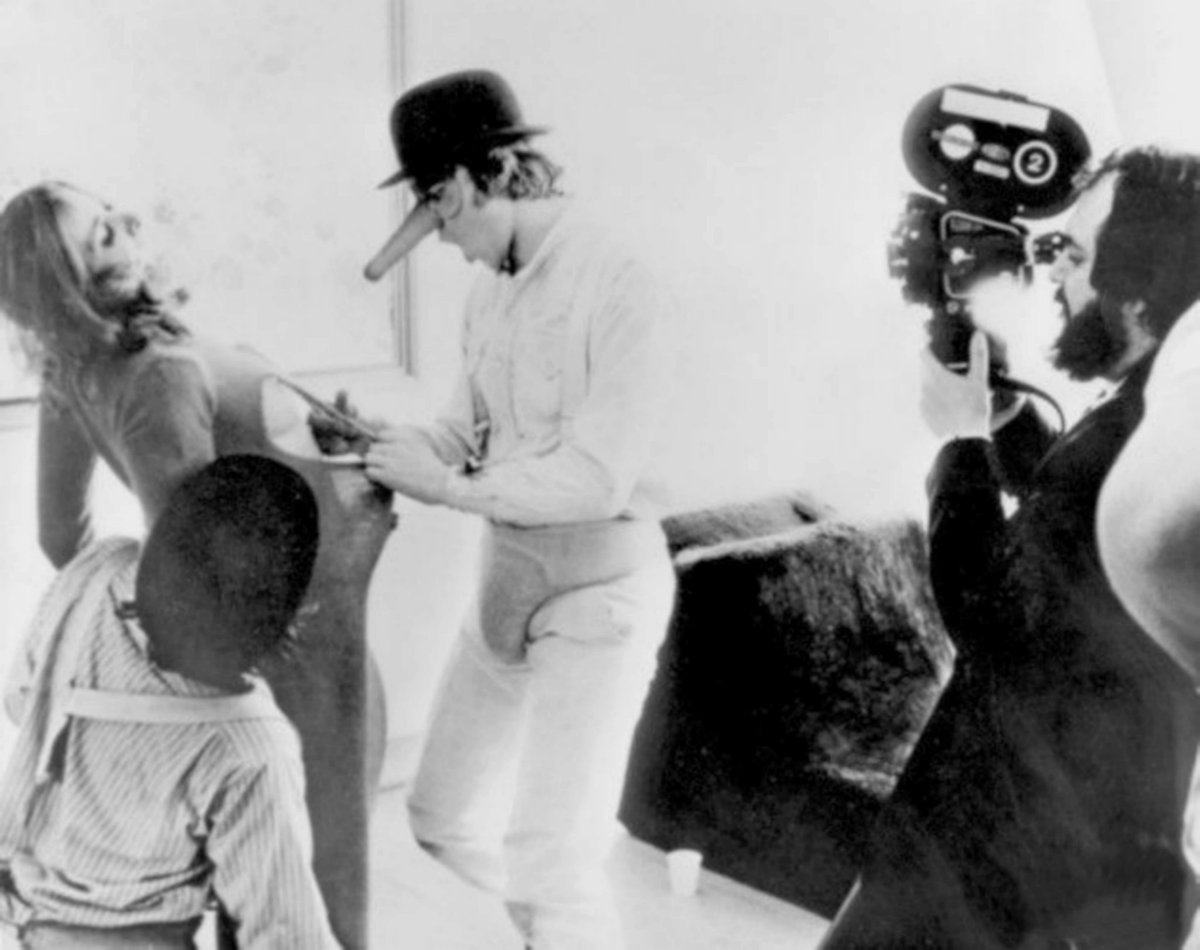 MasterKubrick's tweet image. Stanley Kubrick and Malcolm Mcdowell on the sets of A Clockwork orange
