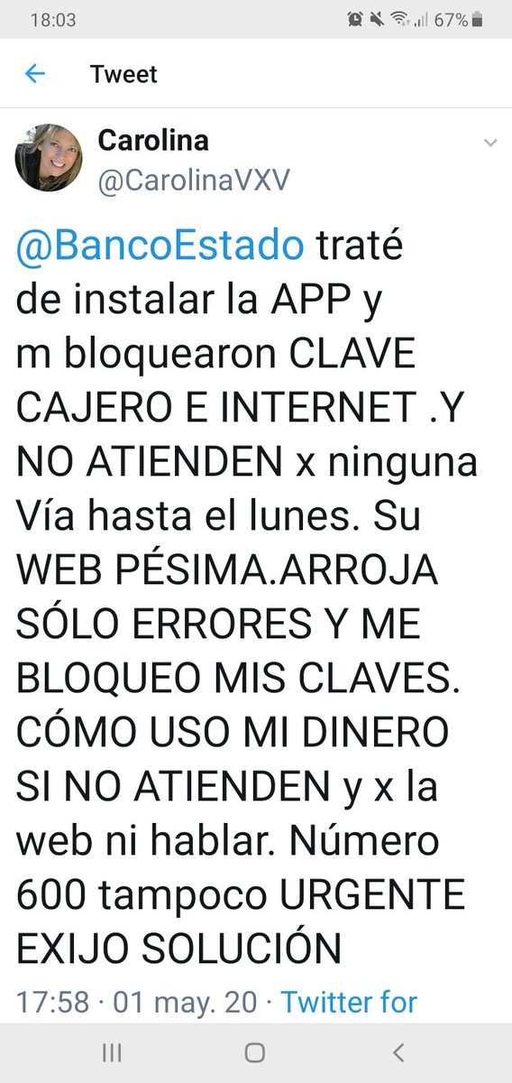 CarolinaVXV's tweet photo. @BancoEstado https://t.co/qCEkfuI2yl