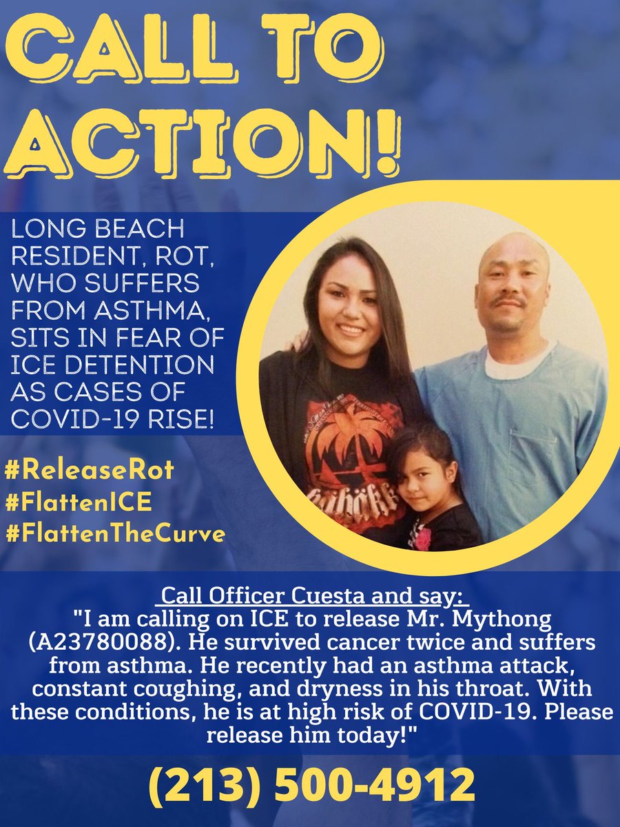 MayDayLB's tweet image. CALL TO ACTION! Rot Mythong fled the Southeast wars as a child. After being tried as an adult at age 17 and serving 29 years of a life sentence,  he was granted parole and then transferred directly to ICE. He has been in Adelanto detention for over 2 months #ReleaseRot