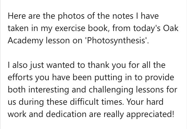 synaptogenesis2's tweet image. Some feedback from my Y10s after 2 weeks of trialling  lessons delivered by @OakNational . Truly appreciative of the time taken to support students and educators all over the country! #oaknationalacademy #inittogether