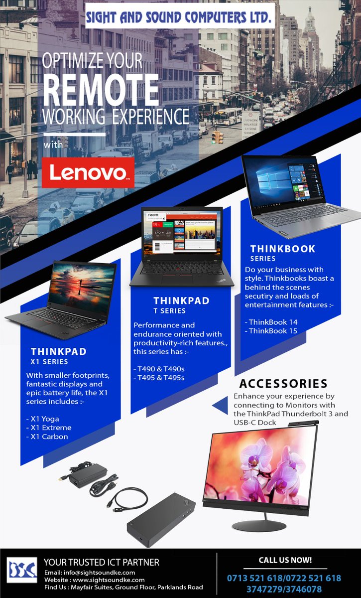 SightSound254's tweet image. Working from home at this trying times may not be easy, that&apos;s why we have the Lenovo Thinkpad X1 &amp;amp; T series. Added to the collection are the Thinkbook Series and the Lenovo Monitors.