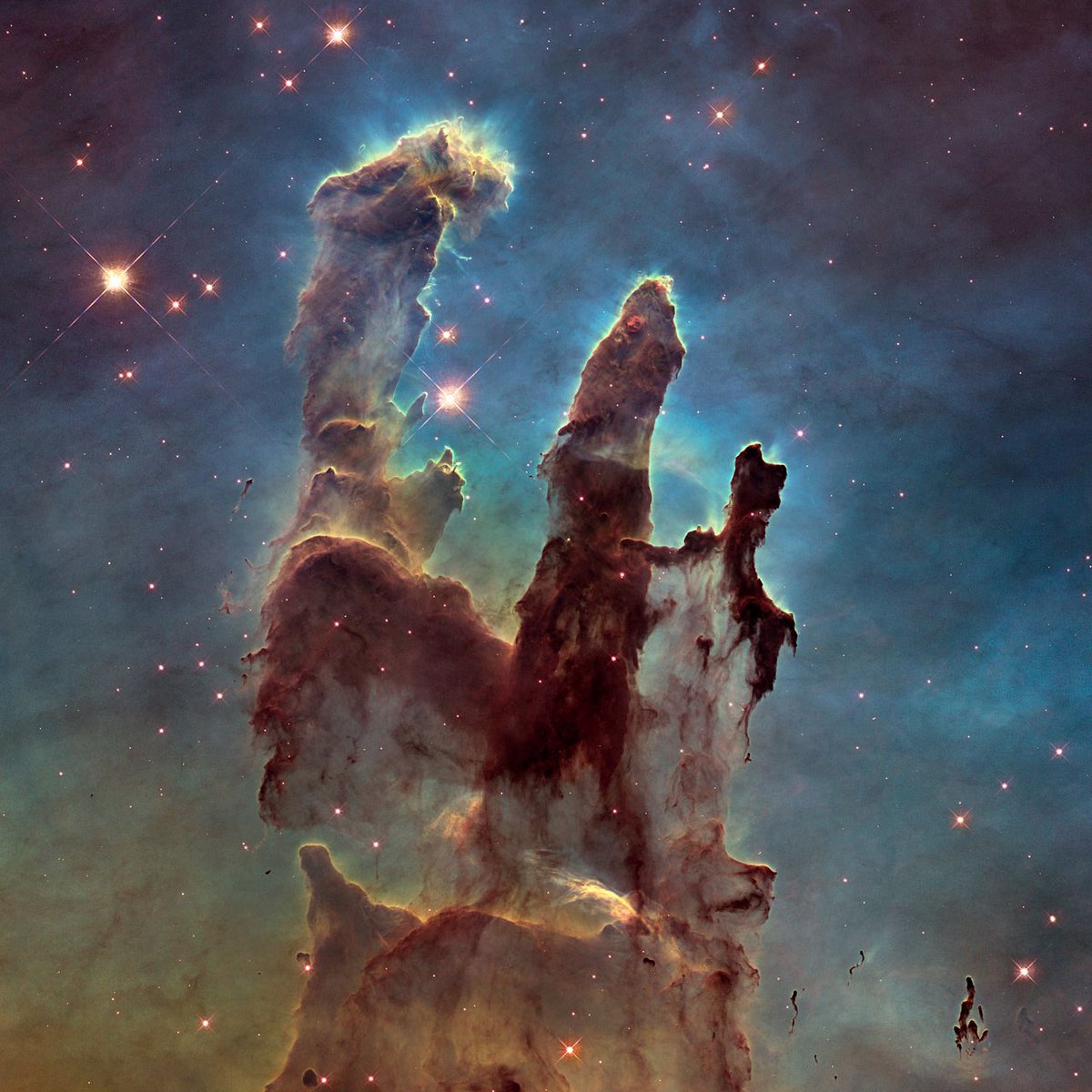 #Iconic images of #space No.36: A 'new' 2015 view of the NASA/ESA <a href="/HUBBLE_space/">HUBBLE</a> Telescope's iconic 'Pillars of creation' image from 1995 (corrected) 👉 esa.int/ESA_Multimedia…