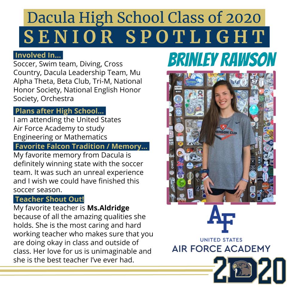 DHS Senior Spotlight
We're so proud of you, Brinley!
#classof2020 #onefamilyonedacula