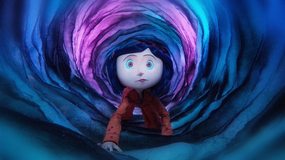 (2) Spirals are a constant motif through the film, appearing in several locations. Spirals are a symbol that represent journeys and changes in life. The book emphasies Coraline’s journey to maturity, while the novel focuses on Coraline’s journey to appreciating her family.