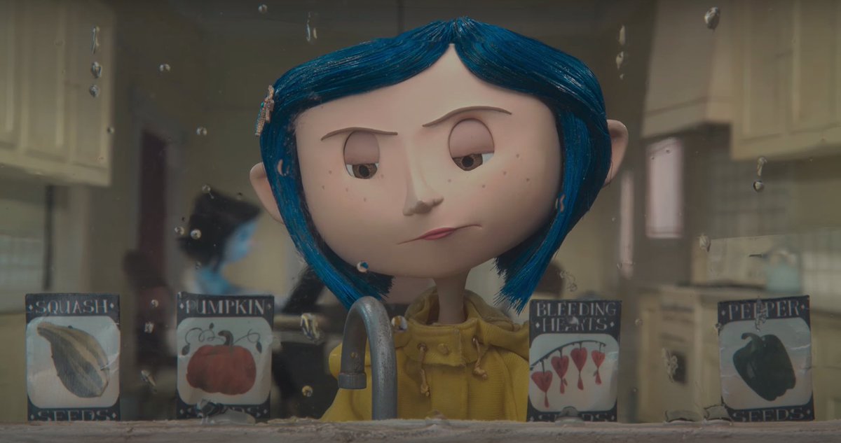 (9) Pepper, Bleeding Hearts, Pumpkins and Squash are the seeds Coraline places on the windowsill when talking to her mother. These (almost) exact plants return in the other worlds garden.